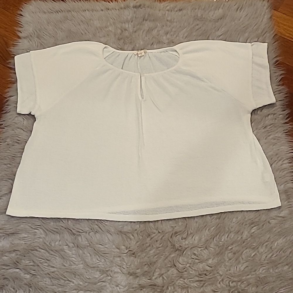A.n.a womens white sheer cotton flowy tshirt size large‎